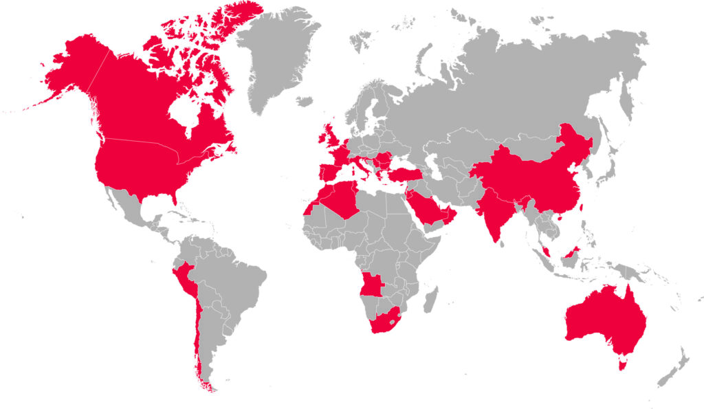 Mapa com os países onde o Produto do Ano está presente.
